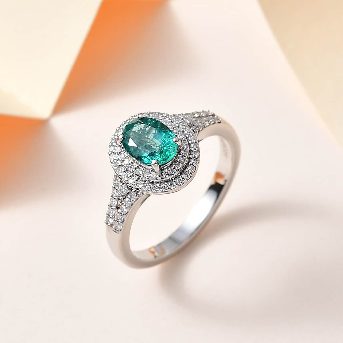 Rhapsody 950 Platinum AAAA Emerald and E-F VS2 Diamond Ring (Size 9.0) 7.80 Grams 1.75 ctw image number 1