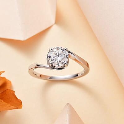 Moissanite Solitaire Ring in Platinum Over Sterling Silver (Size 10.0) 1.15 ctw