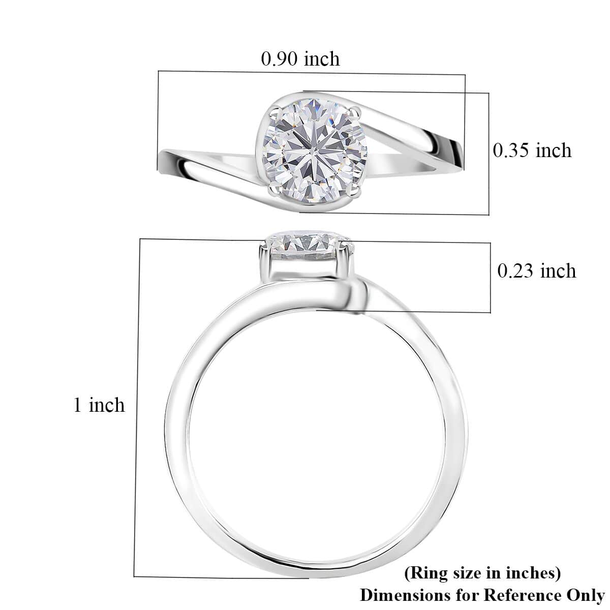 Moissanite (Rnd 7 mm) Solitaire Ring in Platinum Over Sterling Silver (Size 10.0) 1.15 ctw image number 5