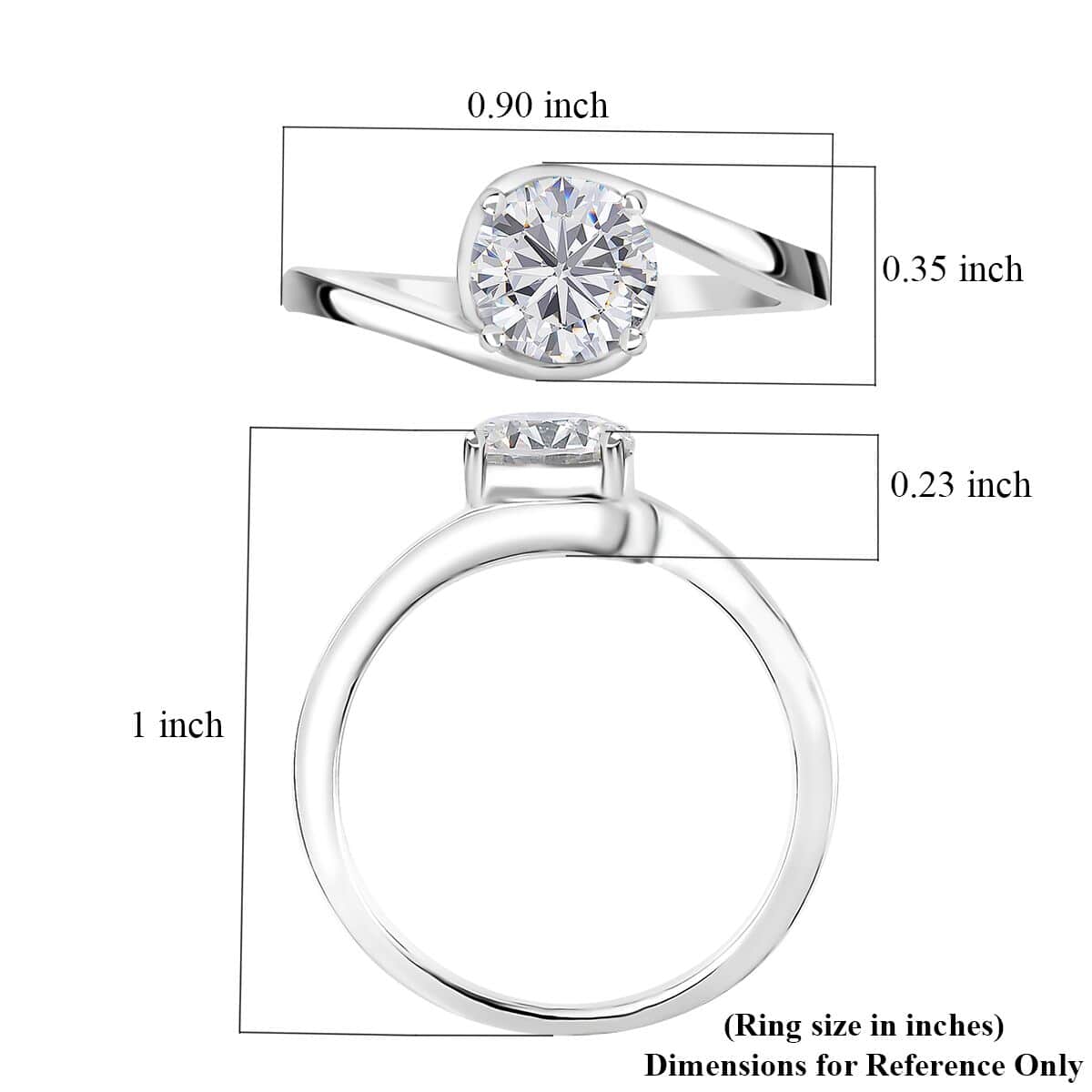 Moissanite Solitaire Ring in Platinum Over Sterling Silver (Size 5.0) 1.15 ctw image number 5