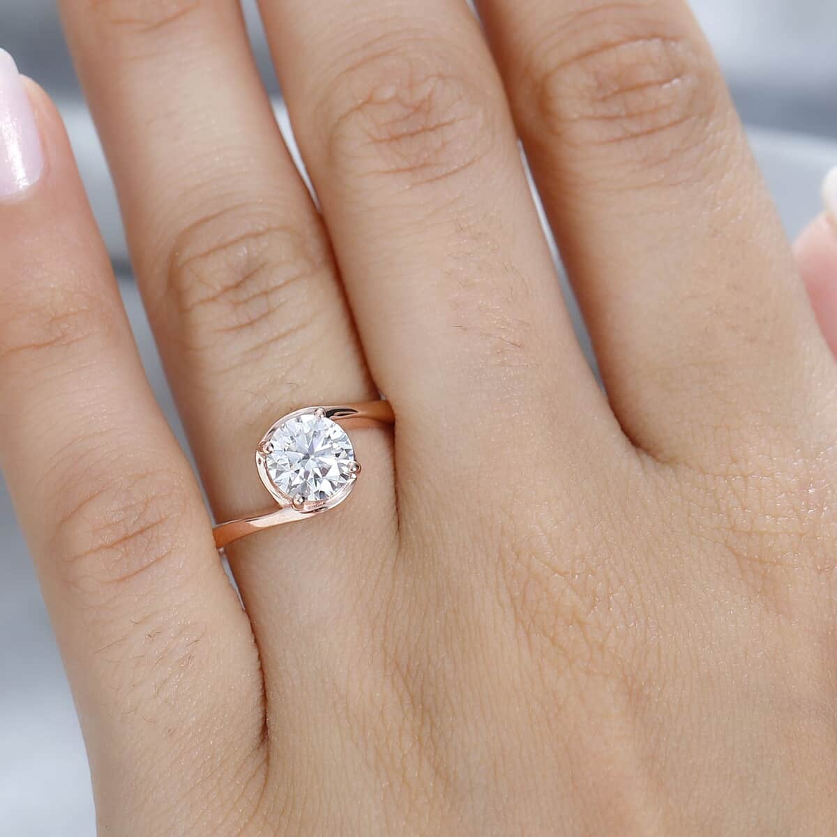 Moissanite Solitaire Ring in Vermeil Rose Gold Over Sterling Silver (Size 10.0) 1.15 ctw image number 2