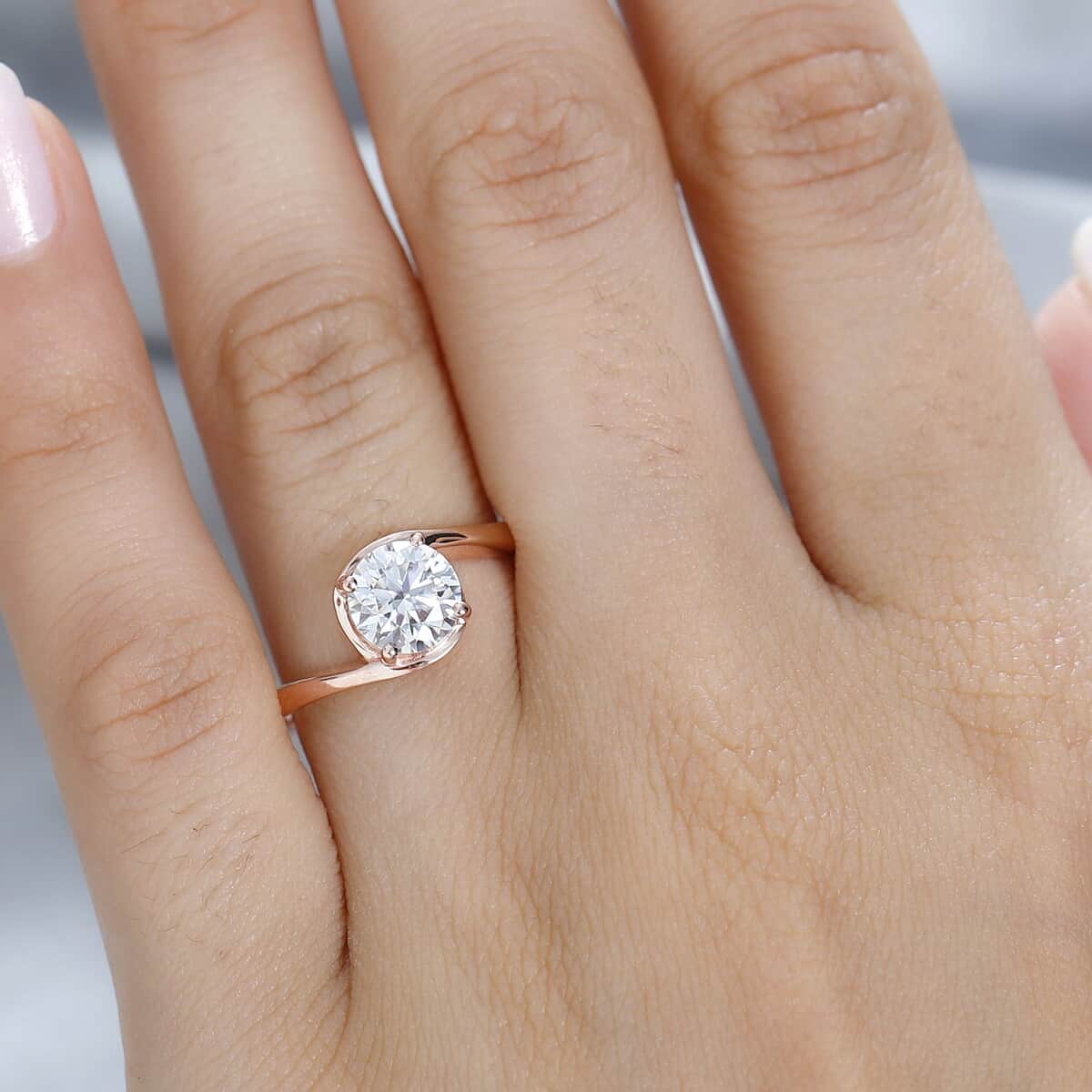 Moissanite Solitaire Ring in Vermeil Rose Gold Over Sterling Silver (Size 5.0) 1.15 ctw image number 2