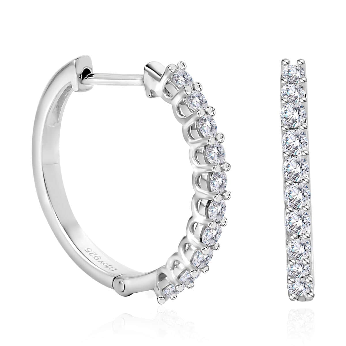 Moissanite Hoop Earrings in Platinum Over Sterling Silver 0.75 ctw image number 0
