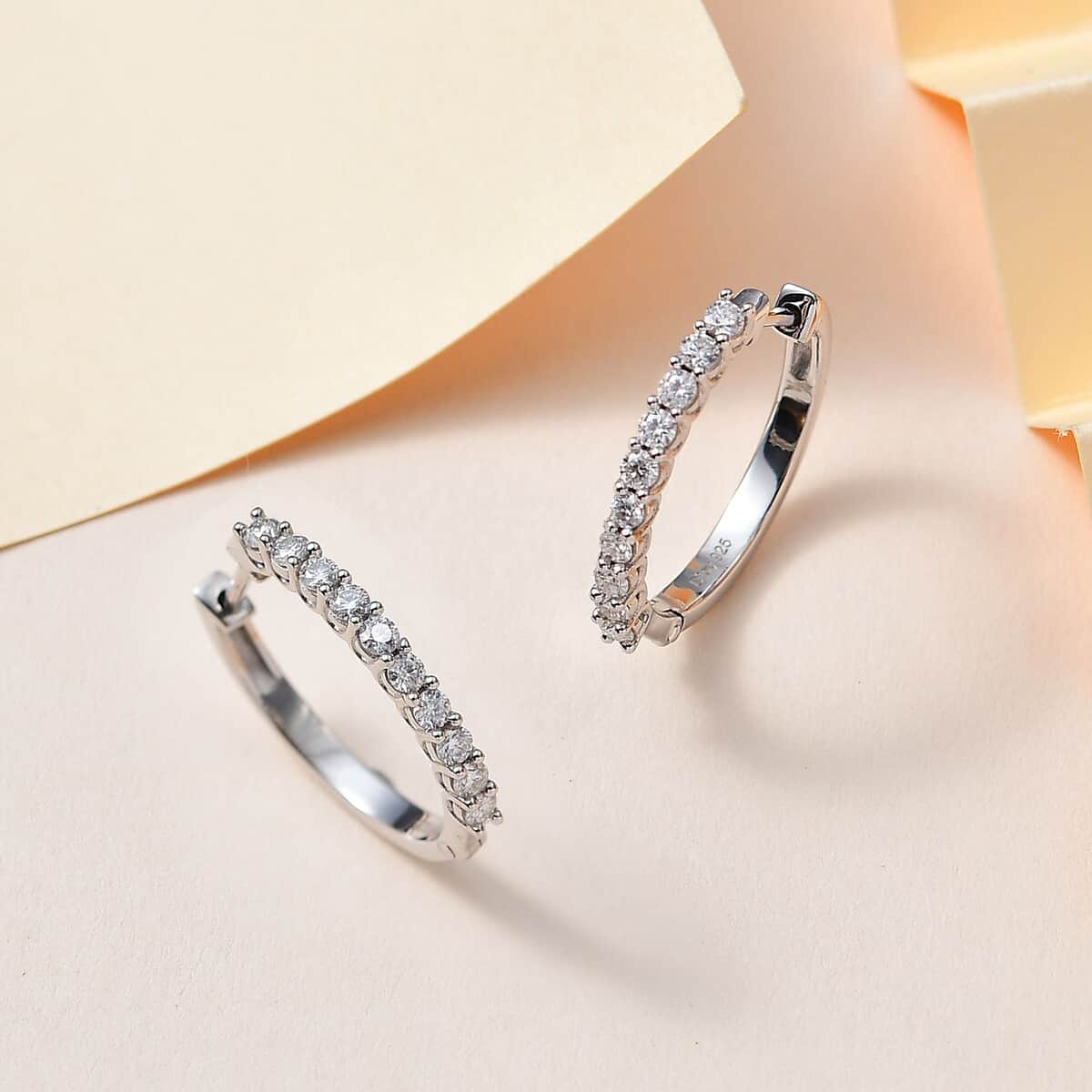 Moissanite Hoop Earrings in Platinum Over Sterling Silver 0.75 ctw image number 1