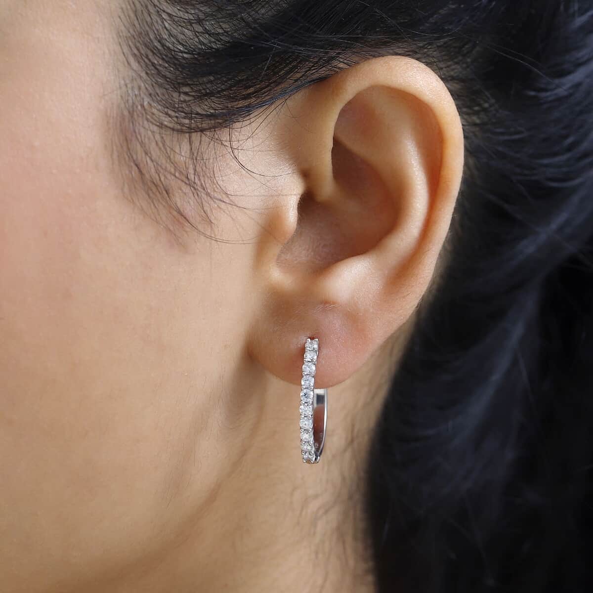 Moissanite Hoop Earrings in Platinum Over Sterling Silver 0.75 ctw image number 2