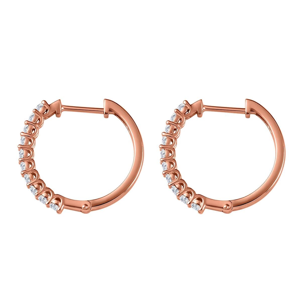 Moissanite Hoop Earrings in Vermeil Rose Gold Over Sterling Silver 0.70 ctw image number 3