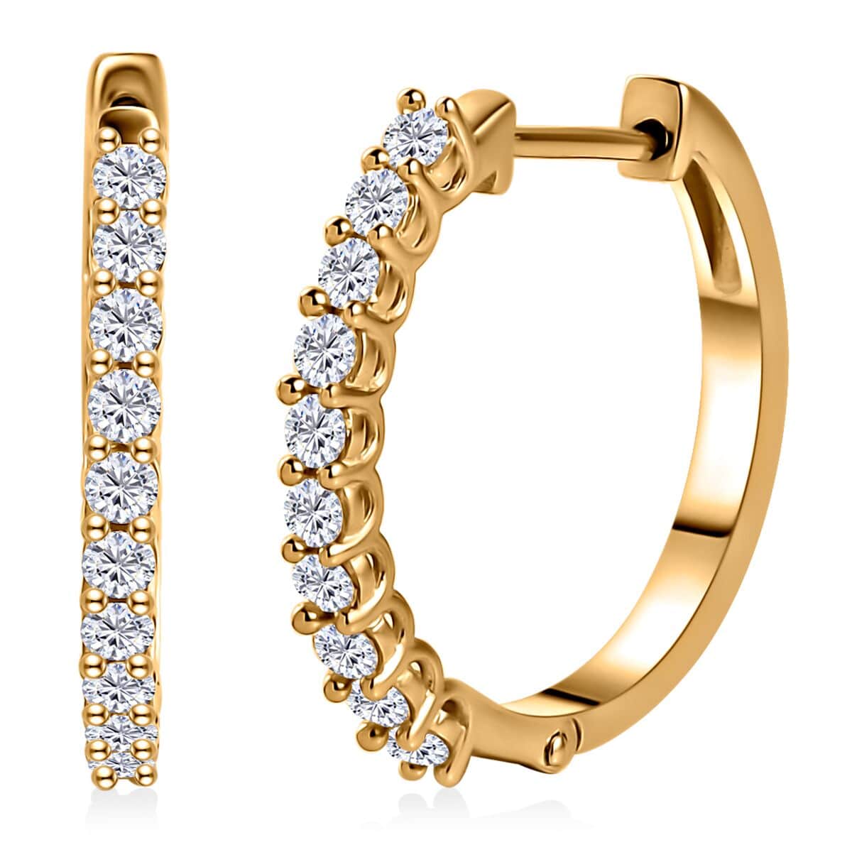 Moissanite Hoop Earrings in Vermeil Yellow Gold Over Sterling Silver 0.75 ctw image number 0