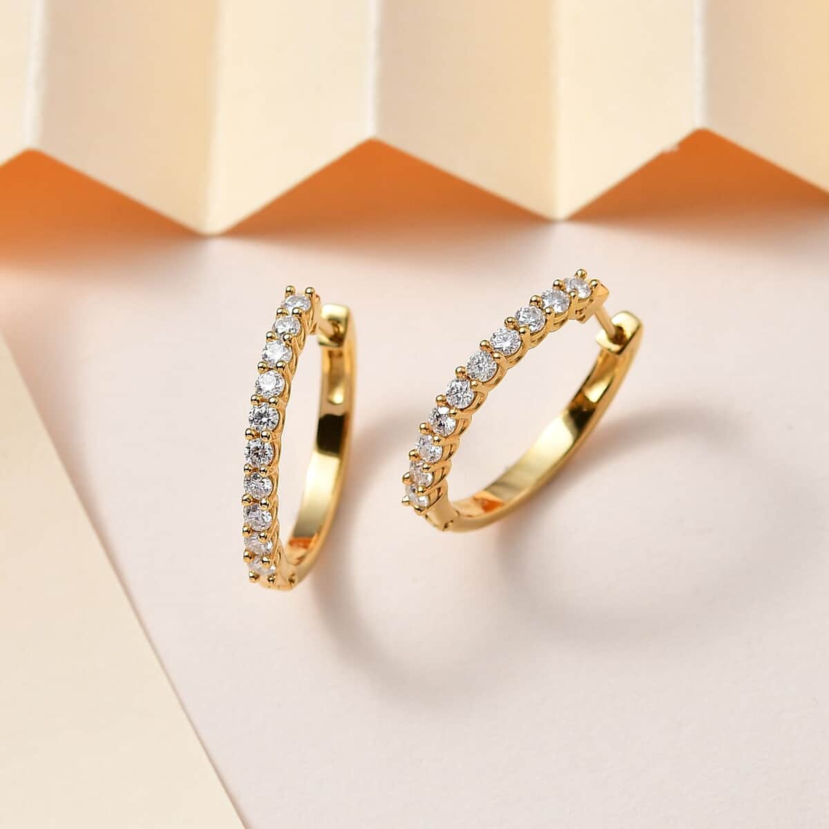 Moissanite Hoop Earrings in Vermeil Yellow Gold Over Sterling Silver 0.75 ctw image number 1