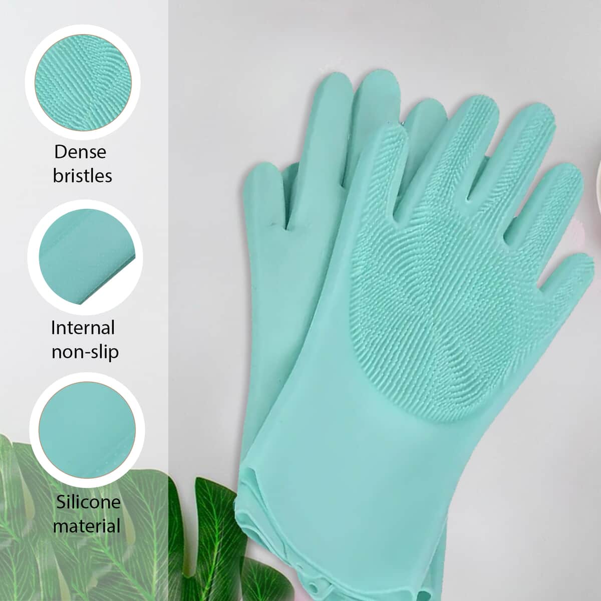 2 Pairs Silicone Gloves with Bristles on The Palms - Green image number 2
