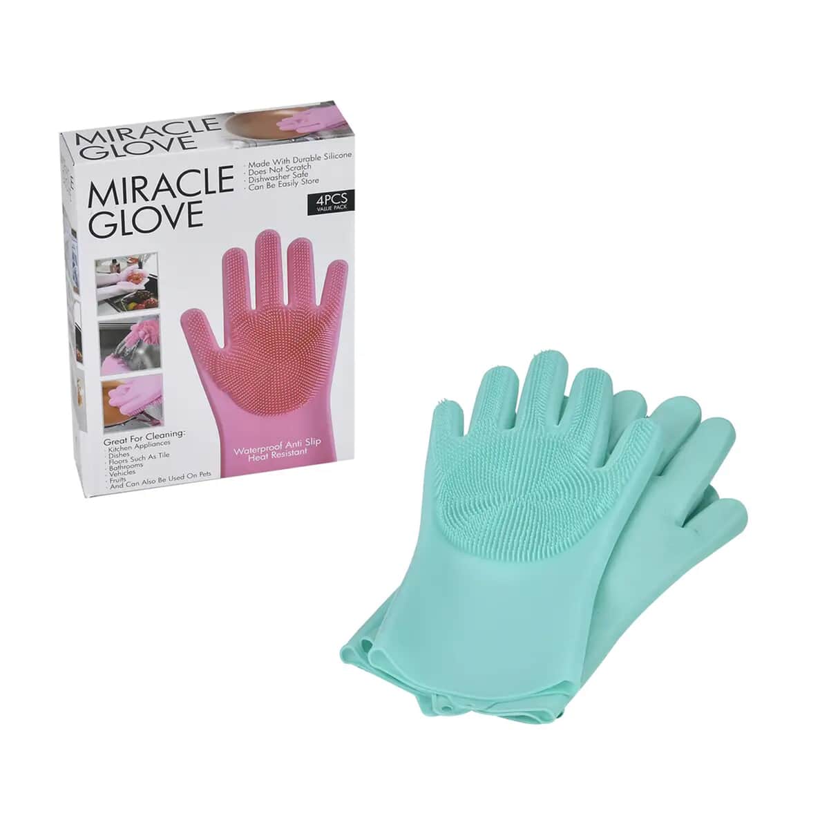 2 Pairs Silicone Gloves with Bristles on The Palms - Green image number 7