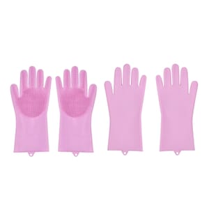 2 Pairs Silicone Gloves with Bristles on The Palms - Pink
