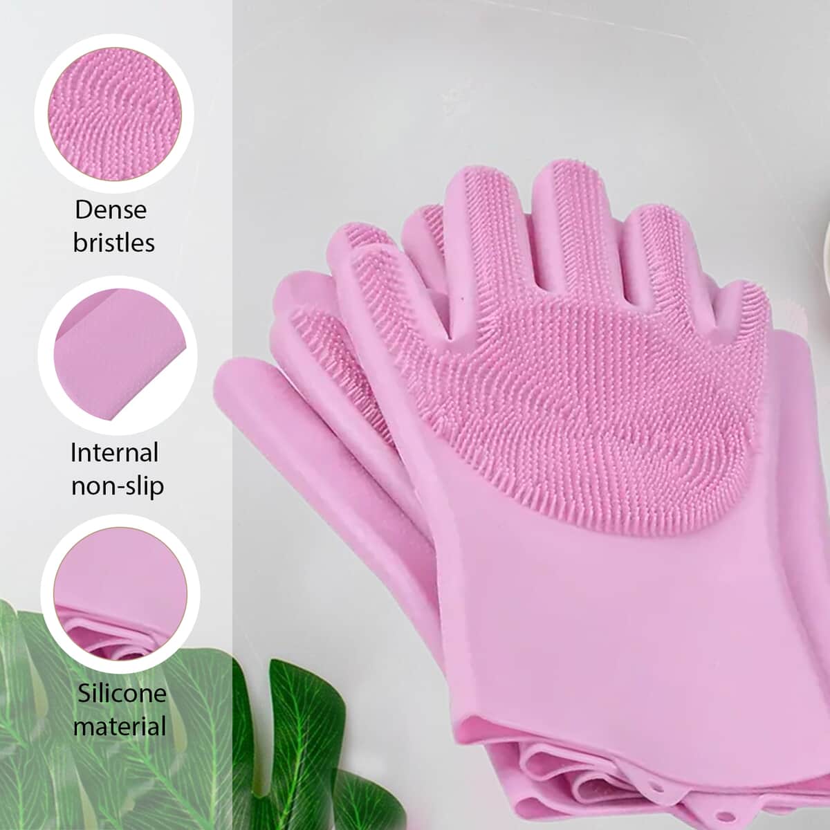 2 Pairs Silicone Gloves with Bristles on The Palms - Pink image number 2