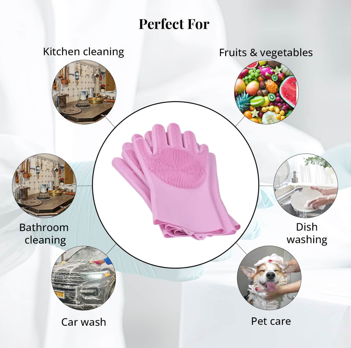 2 Pairs Silicone Gloves with Bristles on The Palms - Pink image number 5