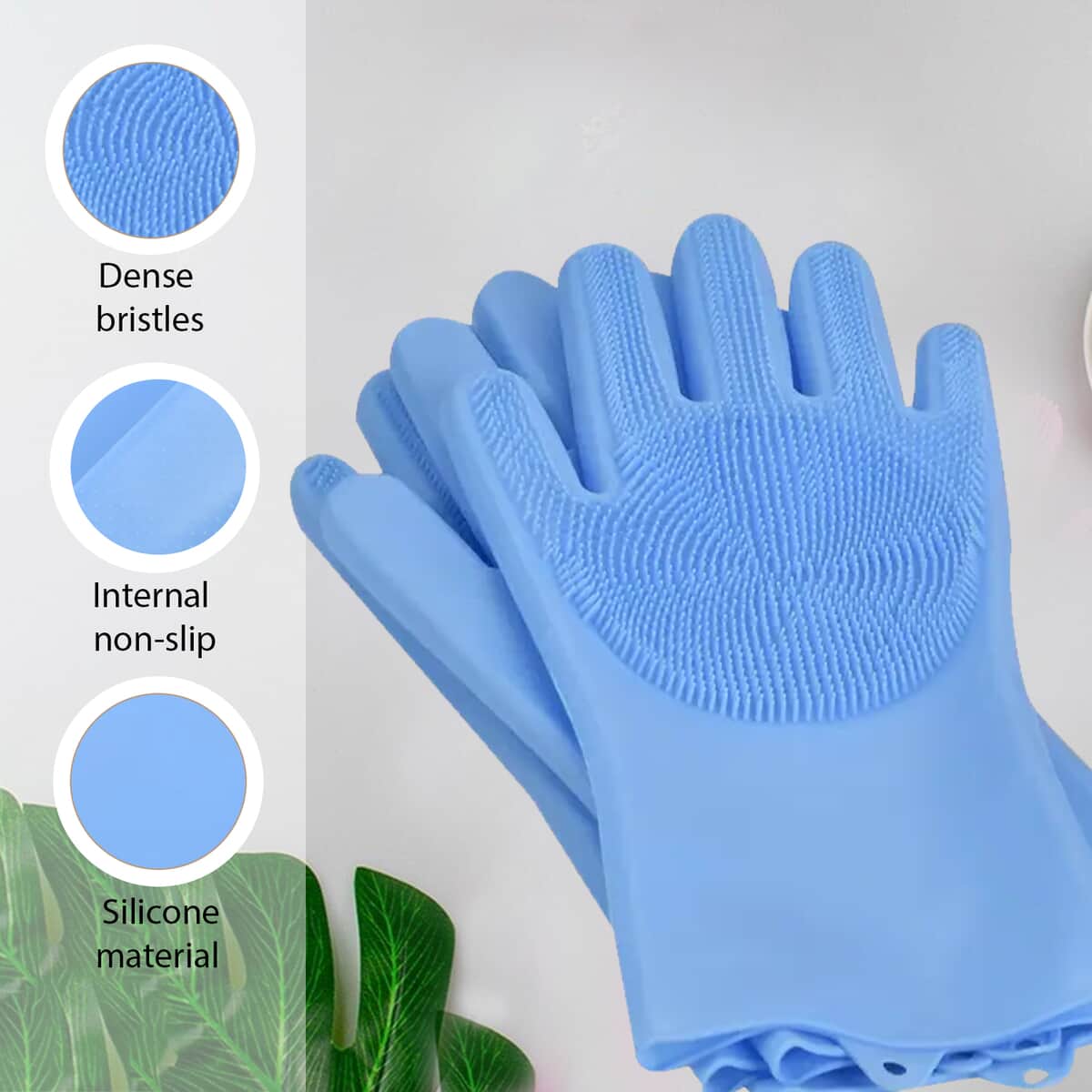 2 Pairs Silicone Gloves with Bristles on The Palms - Blue image number 2