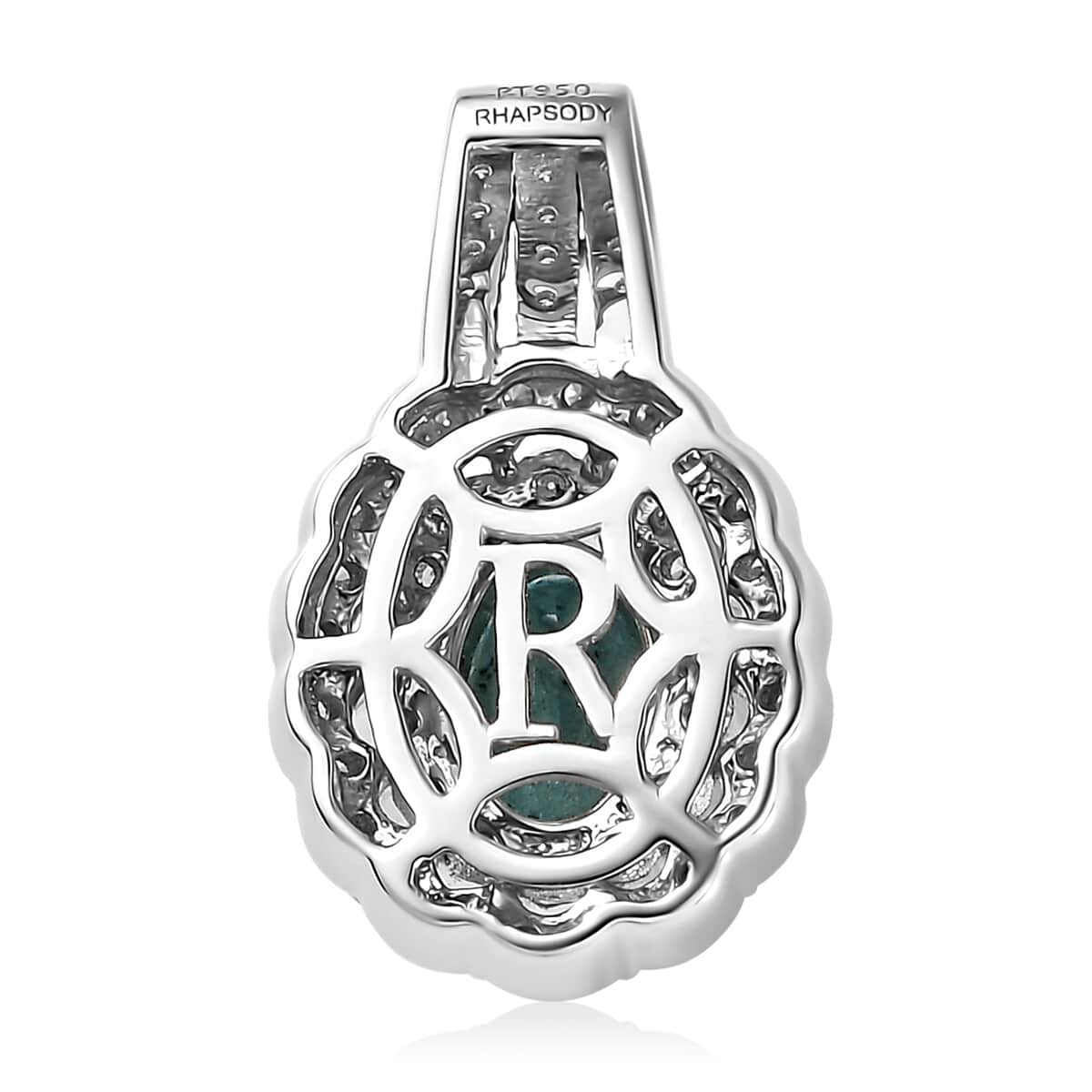 Certified & Appraised Rhapsody 950 Platinum AAAA Paraiba Tourmaline and E-F VS Diamond Double Halo Pendant 5.65 Grams 1.50 ctw image number 4