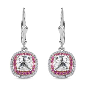 Moissanite and Madagascar Pink Sapphire Lever Back Earrings in Platinum Over Sterling Silver 3.90 ctw