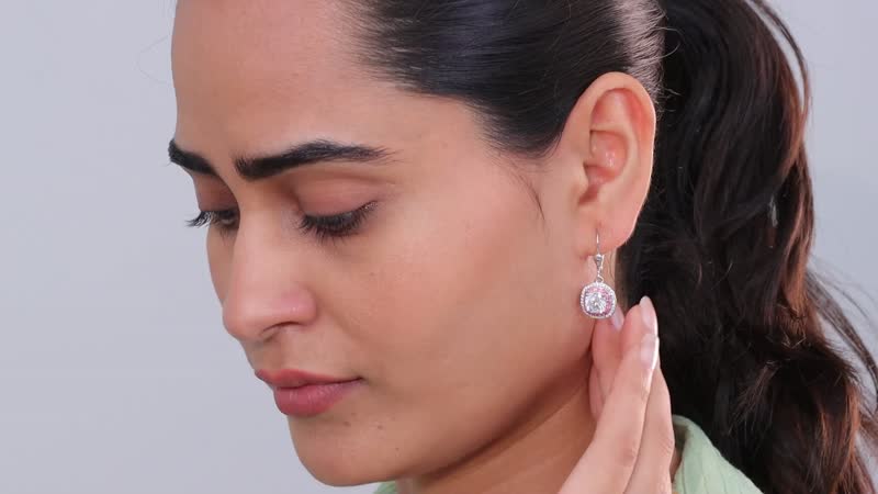 Moissanite and Madagascar Pink Sapphire Lever Back Earrings in Platinum Over Sterling Silver 3.90 ctw