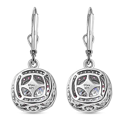 Moissanite and Madagascar Pink Sapphire Lever Back Earrings in Platinum Over Sterling Silver 3.90 ctw