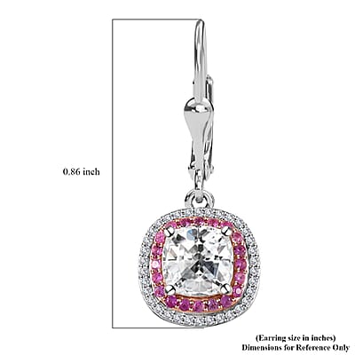 Moissanite and Madagascar Pink Sapphire Lever Back Earrings in Platinum Over Sterling Silver 3.90 ctw