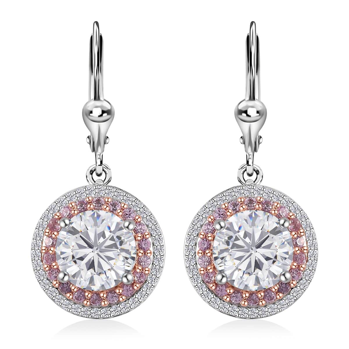 Moissanite and Madagascar Pink Sapphire Lever Back Earrings in Platinum Over Sterling Silver 4.40 ctw image number 0