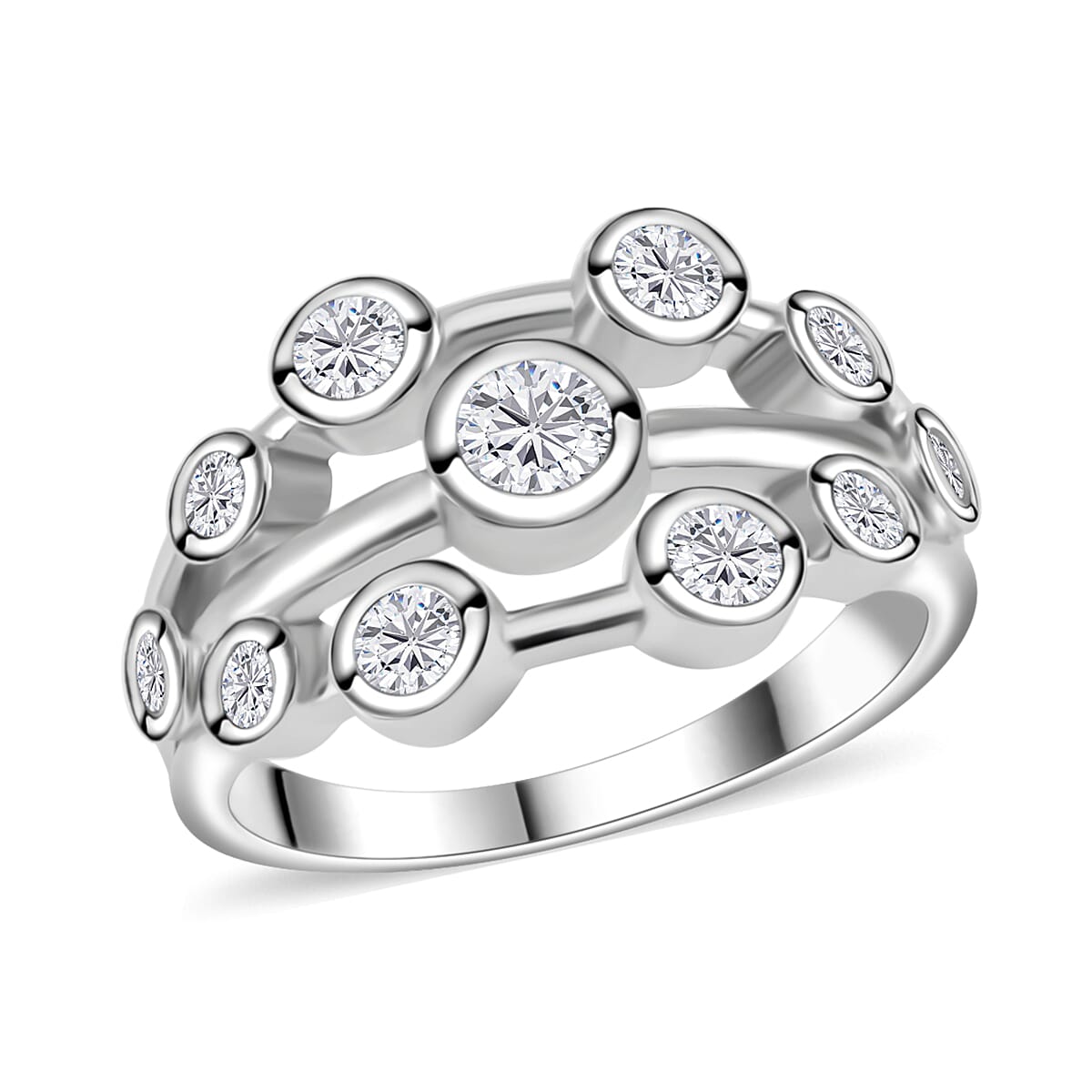 Moissanite Ring in Rhodium Over Sterling Silver (Size 10.0) 1.10 ctw