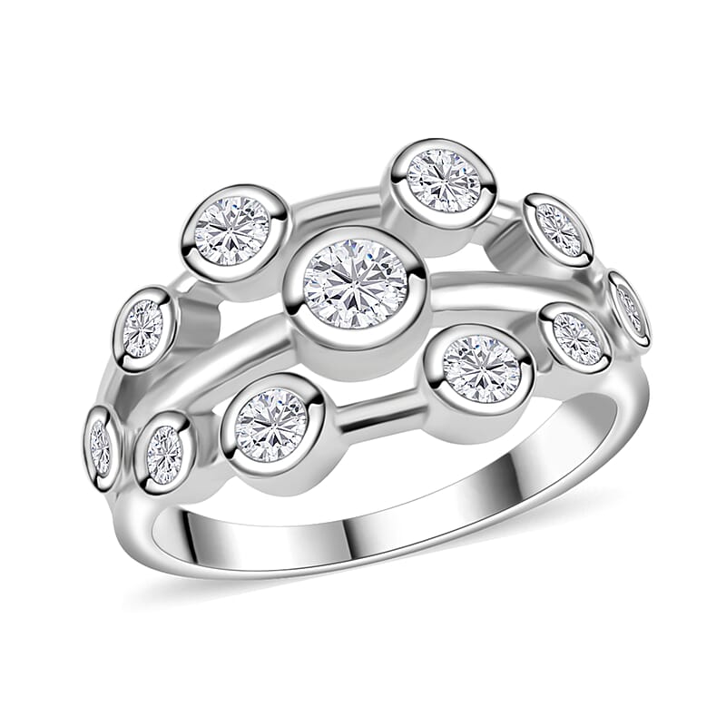 Moissanite Ring in Rhodium Over Sterling Silver (Size 10.0) 1.10 ctw