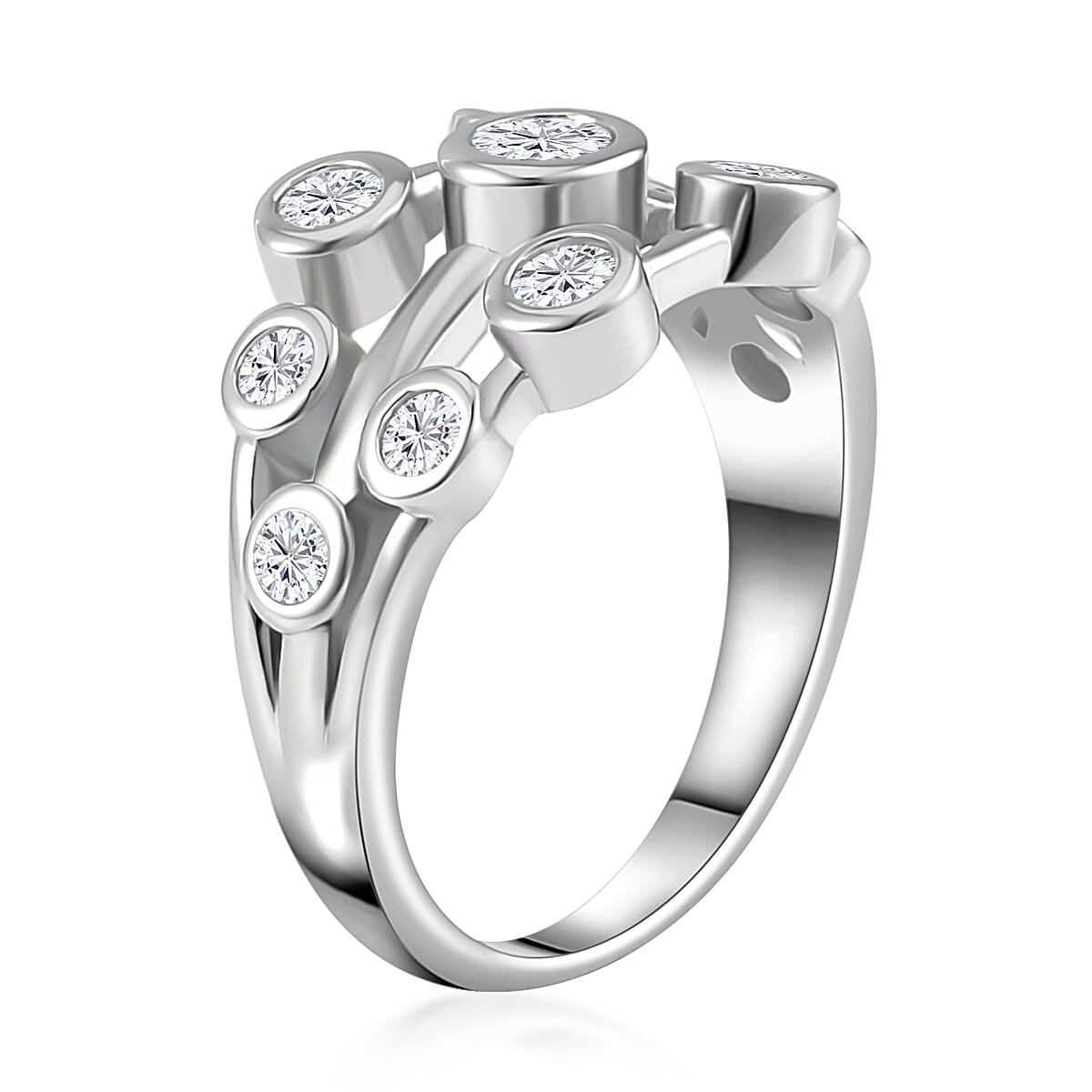 Moissanite Ring in Rhodium Over Sterling Silver (Size 10.0) 1.10 ctw
