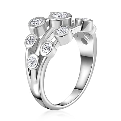 Moissanite Ring in Rhodium Over Sterling Silver (Size 10.0) 1.10 ctw