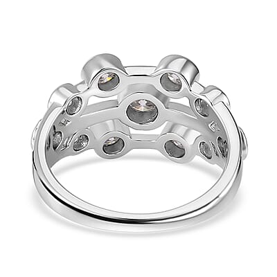Moissanite Ring in Rhodium Over Sterling Silver (Size 10.0) 1.10 ctw