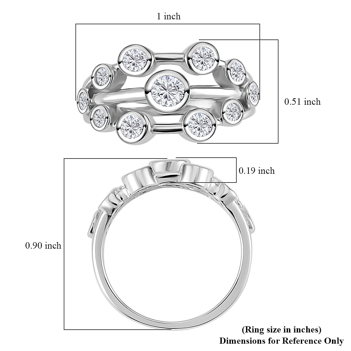 Moissanite Ring in Rhodium Over Sterling Silver (Size 10.0) 1.10 ctw