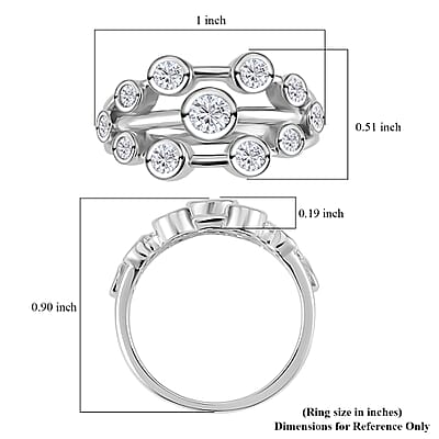 Moissanite Ring in Rhodium Over Sterling Silver (Size 10.0) 1.10 ctw