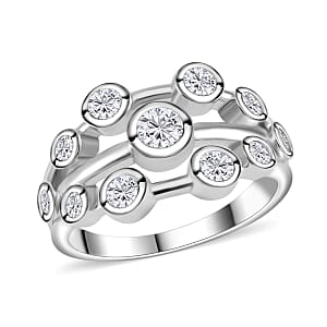 Moissanite Ring in Rhodium Over Sterling Silver (Size 10.0) 1.10 ctw
