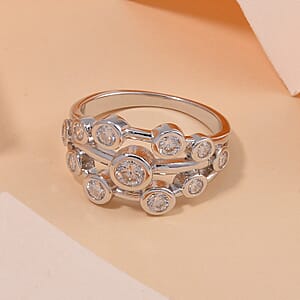 Moissanite Ring in Rhodium Over Sterling Silver (Size 10.0) 1.10 ctw