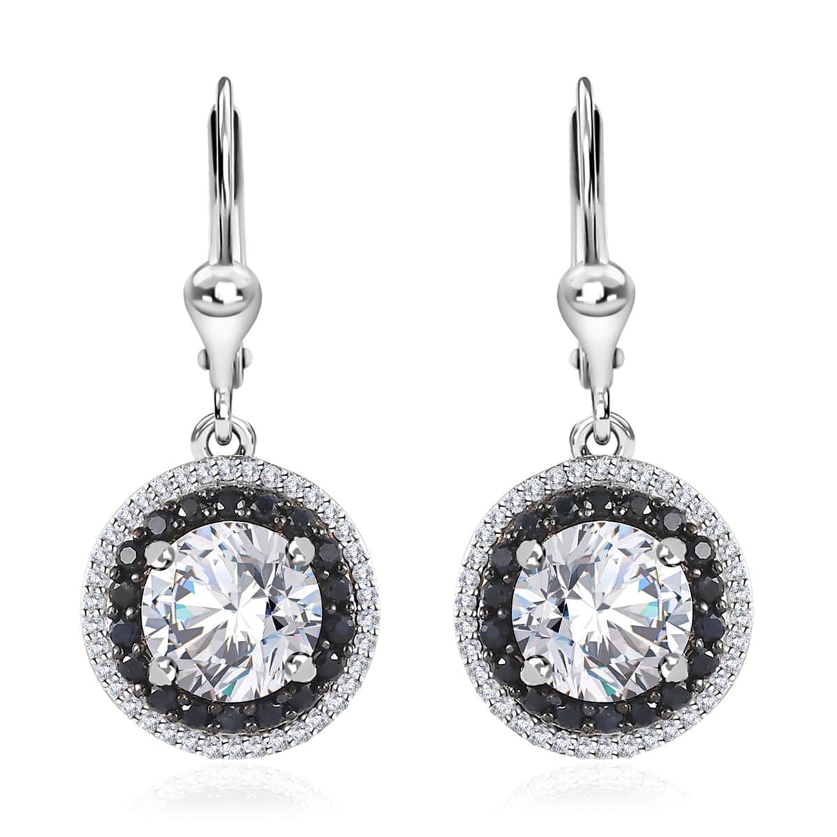 Moissanite and Kanchanaburi Blue Sapphire Lever Back Earrings in Platinum Over Sterling Silver 4.50 ctw image number 0