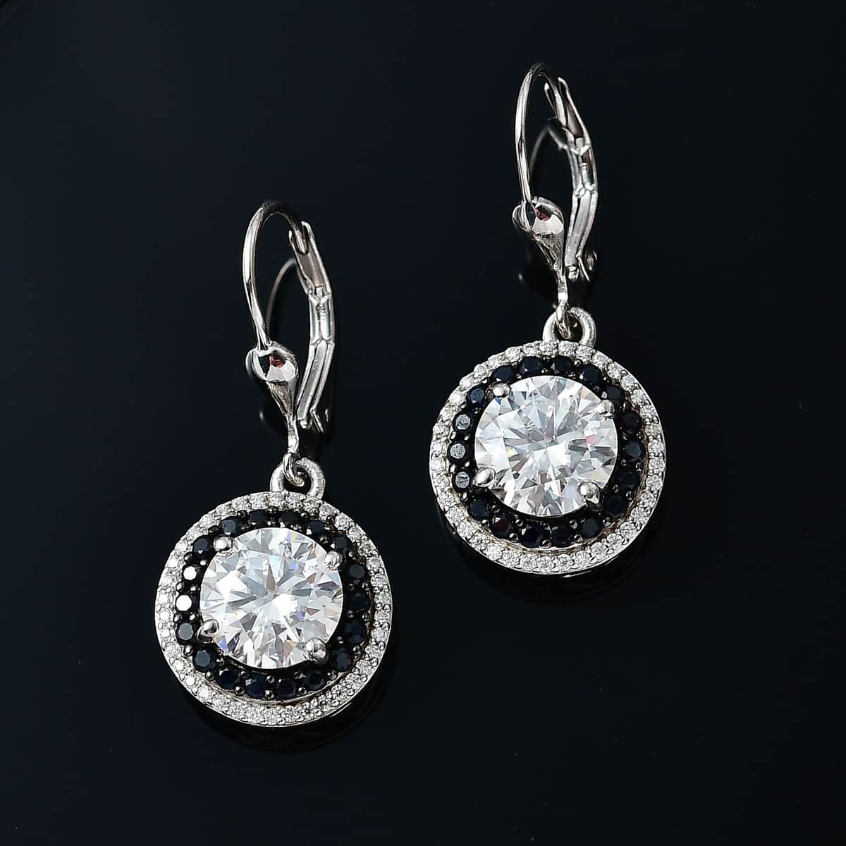 Moissanite and Kanchanaburi Blue Sapphire Lever Back Earrings in Platinum Over Sterling Silver 4.50 ctw image number 2