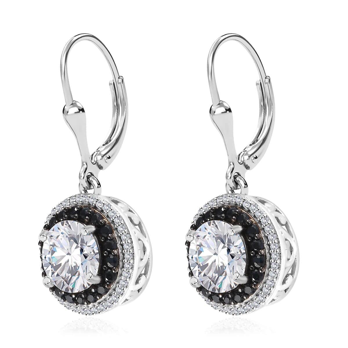 Moissanite and Kanchanaburi Blue Sapphire Lever Back Earrings in Platinum Over Sterling Silver 4.50 ctw image number 4