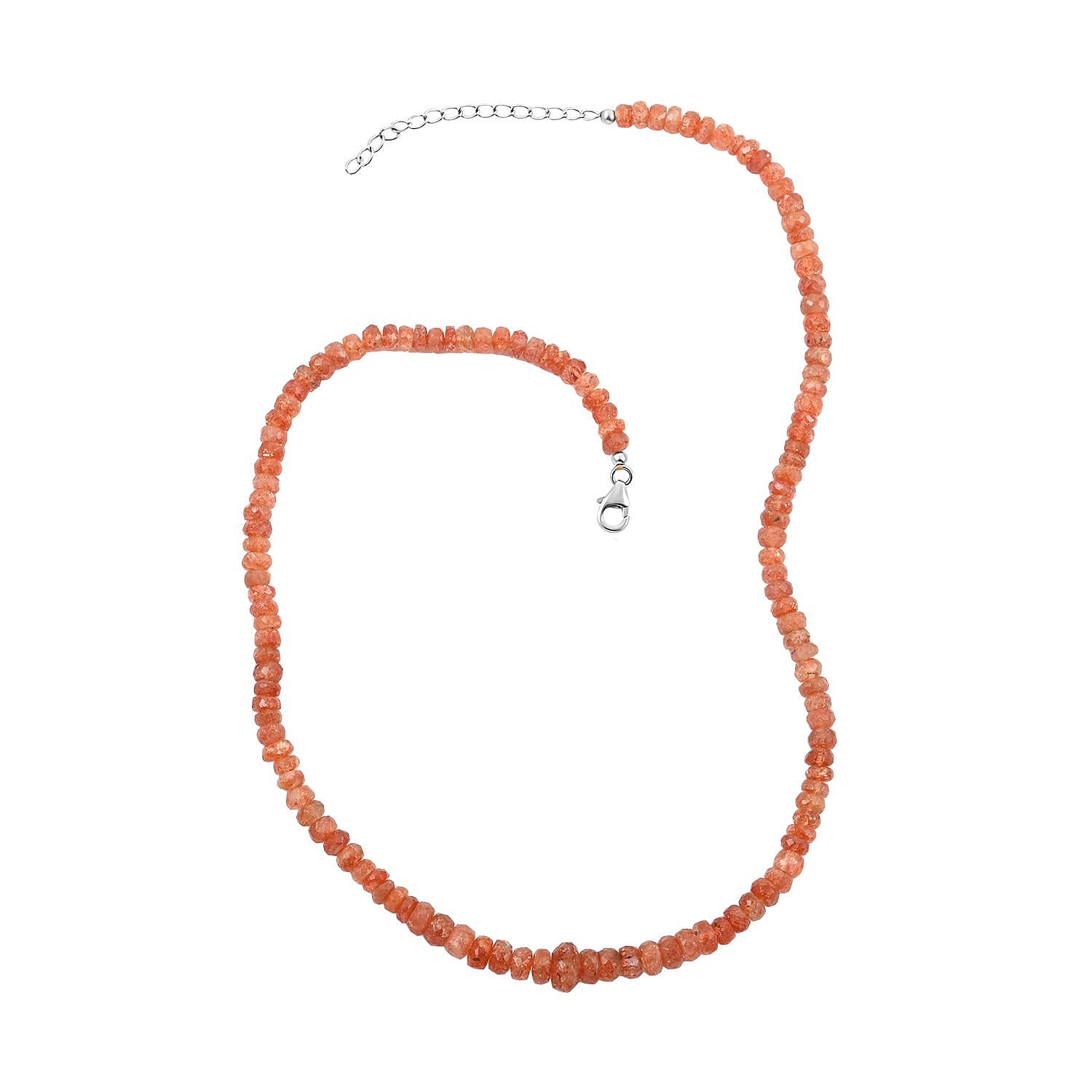 Sunstone Beaded Necklace 18-20 Inches in Rhodium Over Sterling Silver 126.00 ctw