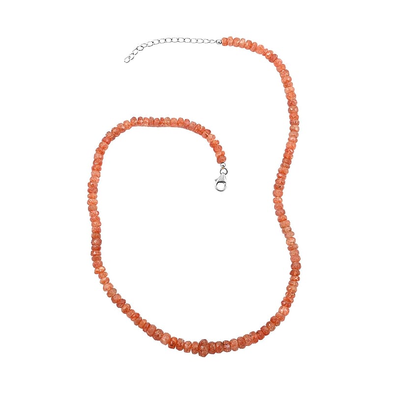 Sunstone Beaded Necklace 18-20 Inches in Rhodium Over Sterling Silver 126.00 ctw