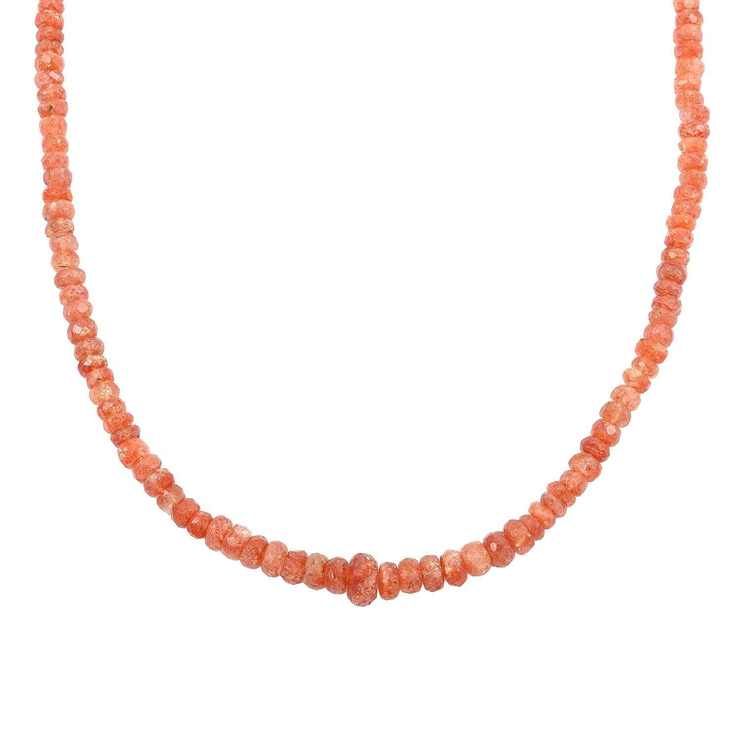 Sunstone Beaded Necklace 18-20 Inches in Rhodium Over Sterling Silver 126.00 ctw