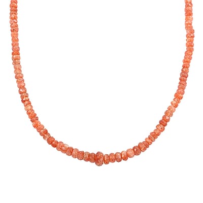 Sunstone Beaded Necklace 18-20 Inches in Rhodium Over Sterling Silver 126.00 ctw