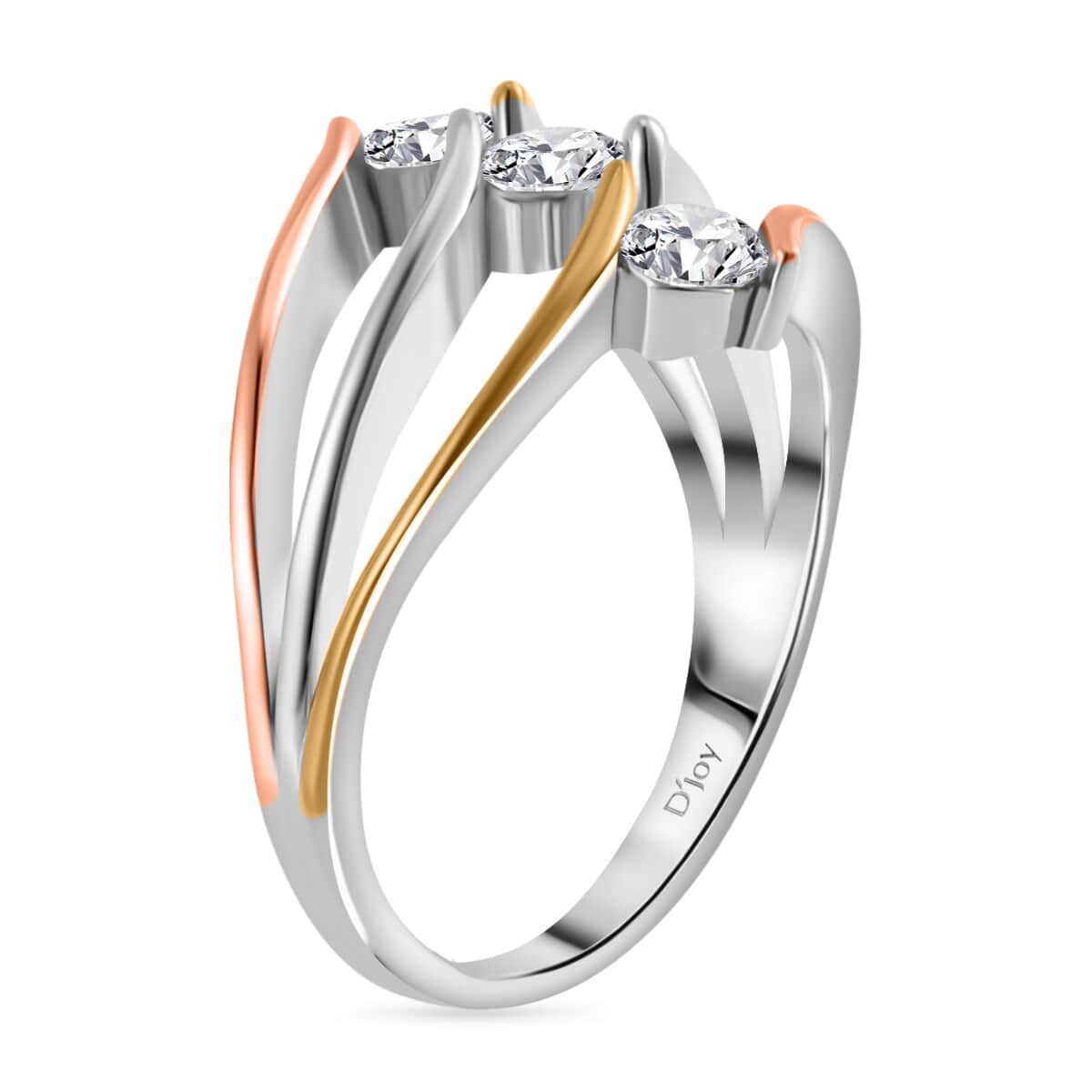 White Moissanite Ring in 14K Yellow, Rose Gold and Rhodium Over Sterling Silver (Size 10.0) 0.70 ctw image number 3