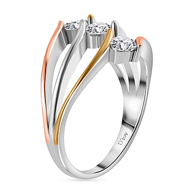 White Moissanite Ring in 14K Yellow, Rose Gold and Rhodium Over Sterling Silver (Size 10.0) 0.70 ctw