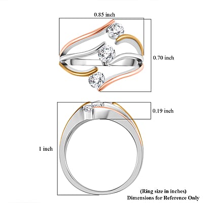 White Moissanite Ring in 14K Yellow, Rose Gold and Rhodium Over Sterling Silver (Size 10.0) 0.70 ctw
