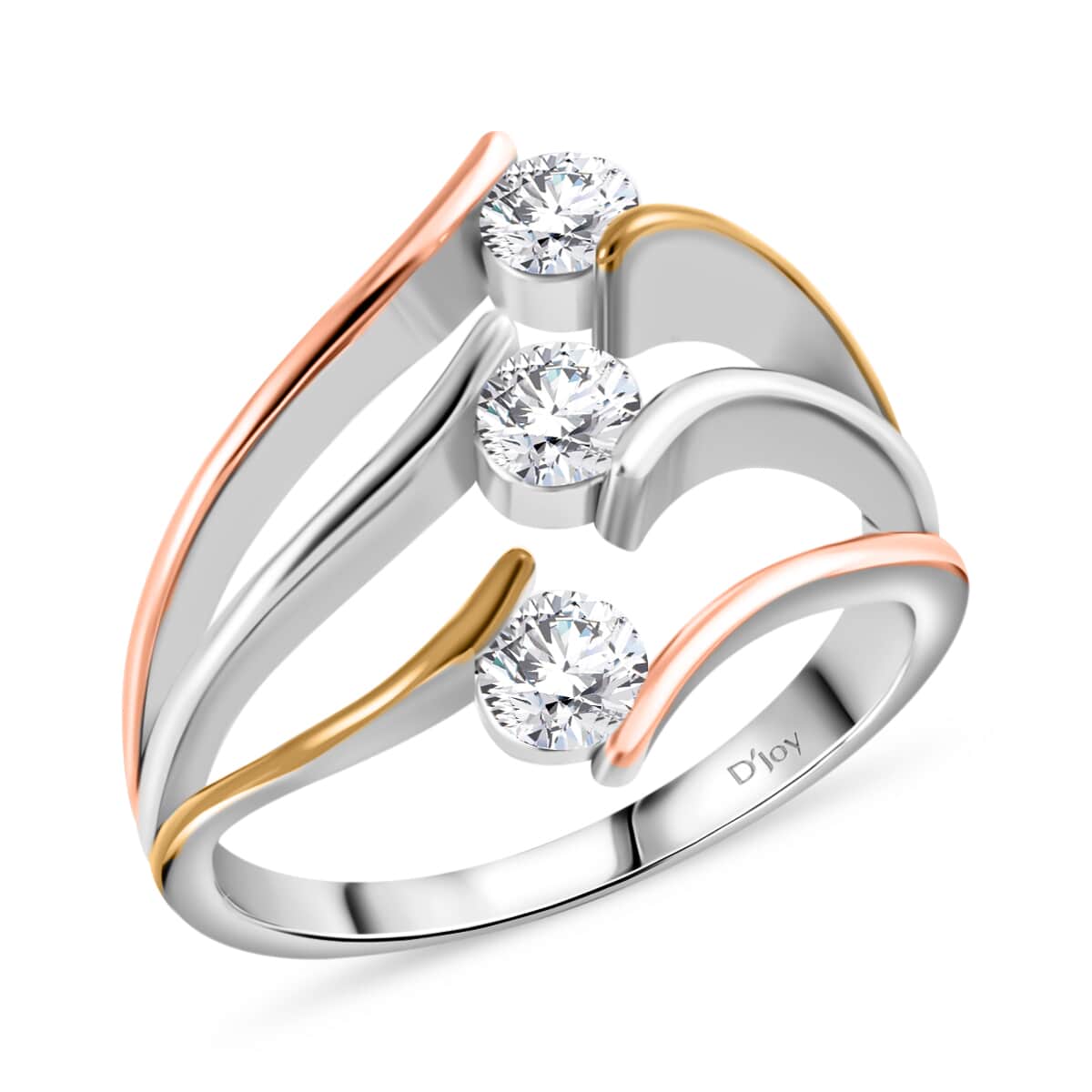 White Moissanite Ring in 14K Yellow, Rose Gold and Rhodium Over Sterling Silver (Size 7.0) 0.70 ctw image number 0