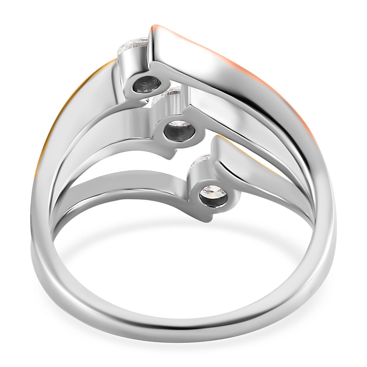 White Moissanite Ring in 14K Yellow, Rose Gold and Rhodium Over Sterling Silver (Size 7.0) 0.70 ctw