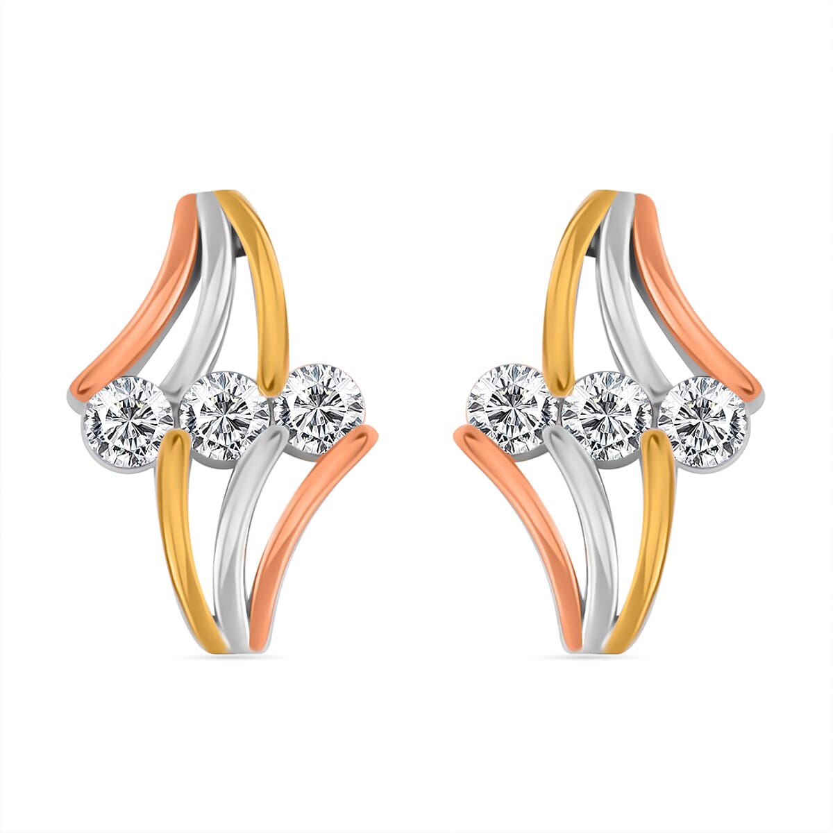 White Moissanite Earrings in 14K Yellow, Rose Gold and Rhodium Over Sterling Silver 0.90 ctw
