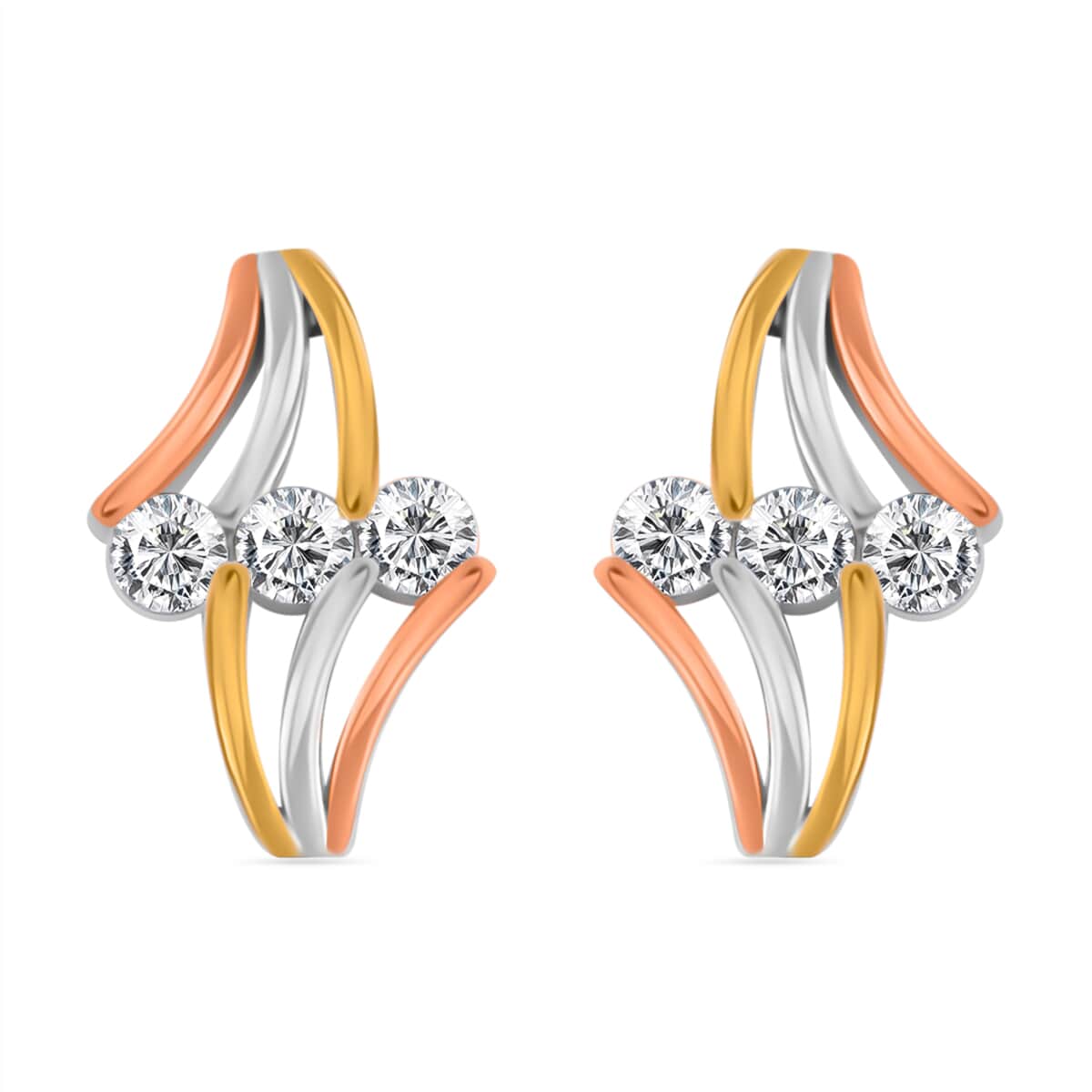 White Moissanite Earrings in 14K Yellow, Rose Gold and Rhodium Over Sterling Silver 0.90 ctw image number 0