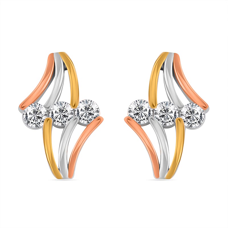 White Moissanite Earrings in 14K Yellow, Rose Gold and Rhodium Over Sterling Silver 0.90 ctw