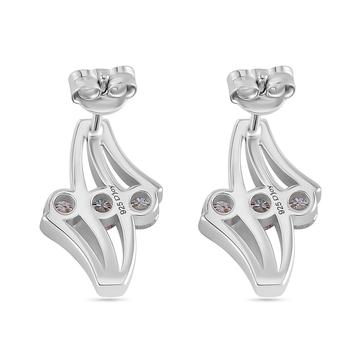 White Moissanite Earrings in 14K Yellow, Rose Gold and Rhodium Over Sterling Silver 0.90 ctw