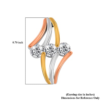White Moissanite Earrings in 14K Yellow, Rose Gold and Rhodium Over Sterling Silver 0.90 ctw